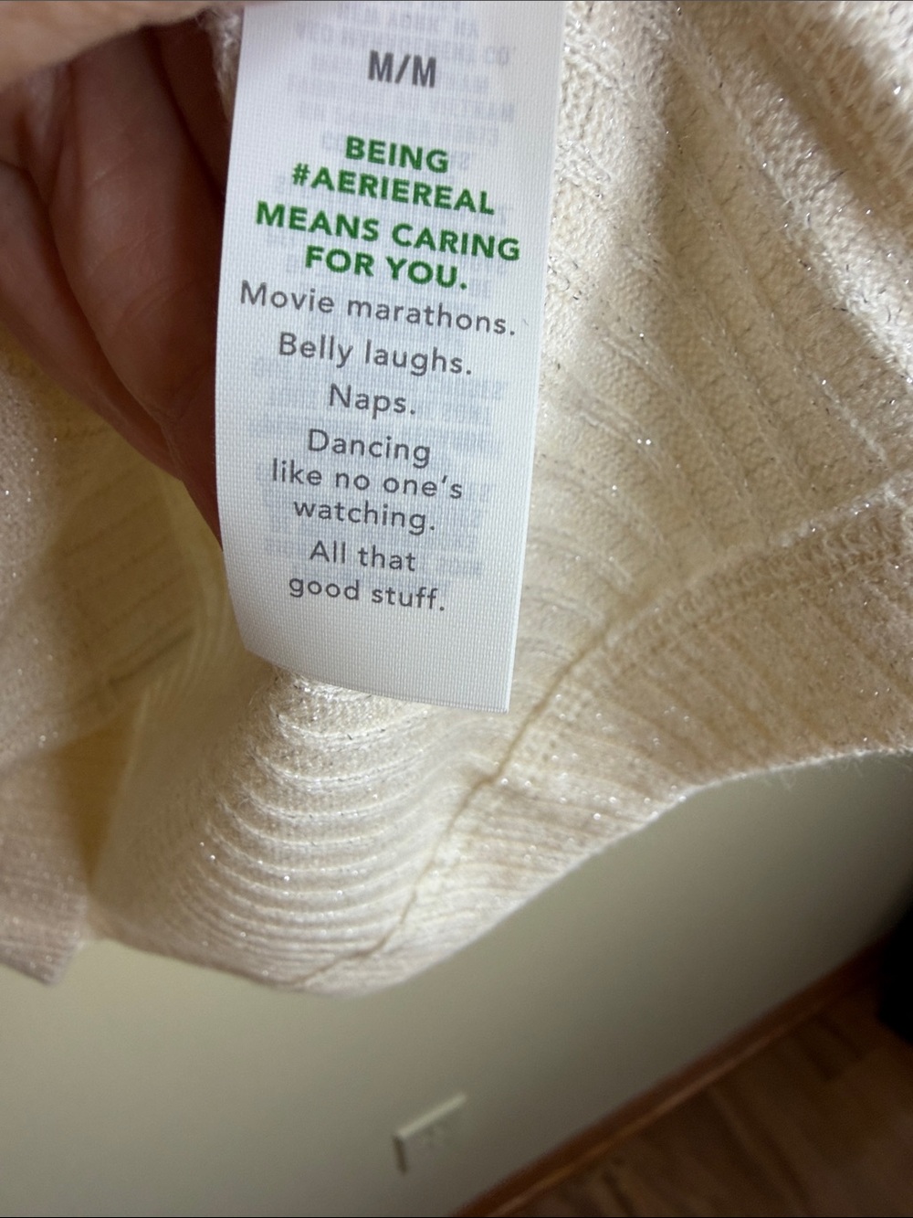 Aerie M Cream Metallic Ribbed Button Front Cardigan Sweater NWT - Picture 7 of 10
